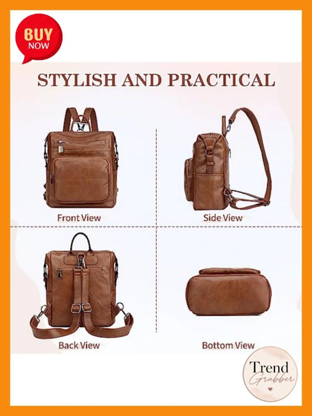 Women's Convertible Vegan Leather Backpack Purse, Fashion Faux Leather Shoulder